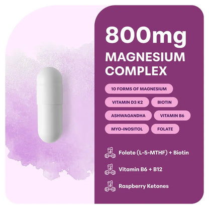 Magnesium Complex for Women, 240 Vegetarian Capsules | 20-In-1 Formula - Magnesium Blend with Vitamin D3, K2, Ashwagandha & More | Filler Free, Non-Gmo