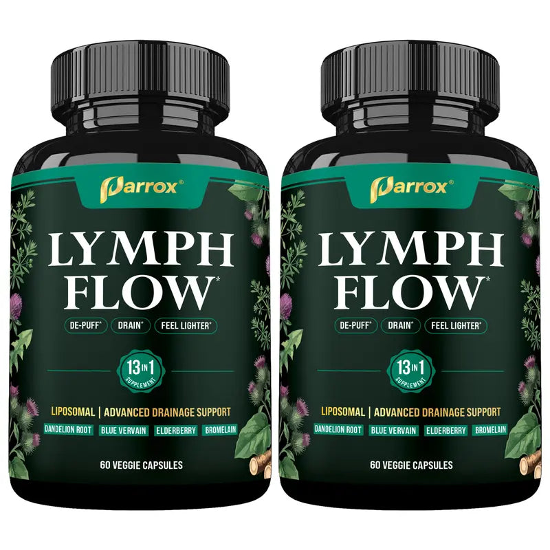 Parrox Lymph Flow - 13 in 1 Support for De-Puff, Drain, Lighter Feel - Liposomal Lymphatic Drainage Supplement - (60 Veggie Capsules)